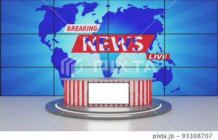 table and lcd background in the news studio room.3d rendering.	 93308707