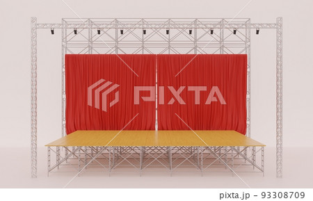 wood stage with spotlight on the truss system on the white background.3d redering. 93308709