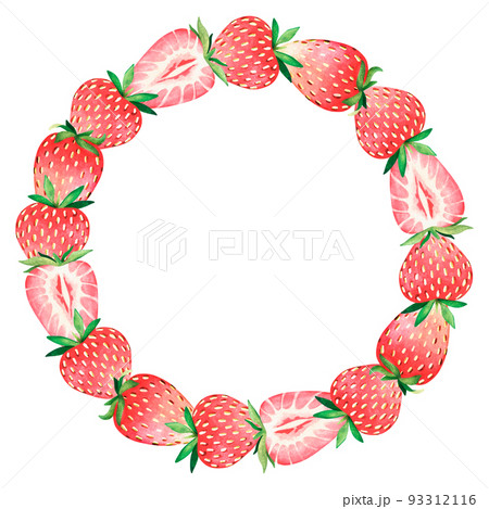 Strawberry wreath. Watercolor illustration. Isolated on a white background. For your design. 93312116