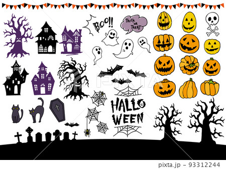 手描きハロウィンの素材セット 手描きハロウィンの素材セット 93312244