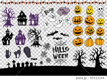 手描きハロウィンの素材セット 手描きハロウィンの素材セット 93312244