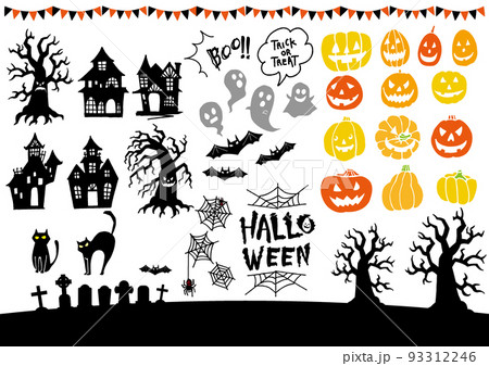 手描きハロウィンの素材セット 手描きハロウィンの素材セット 93312246