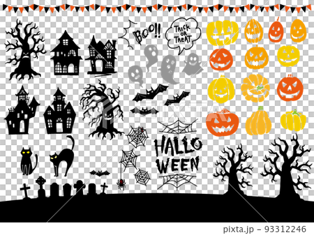 手描きハロウィンの素材セット 手描きハロウィンの素材セット 93312246