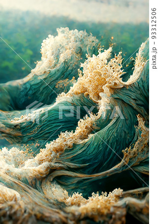Japanese classical art wave woodcut abstract background 3D illustration 93312506