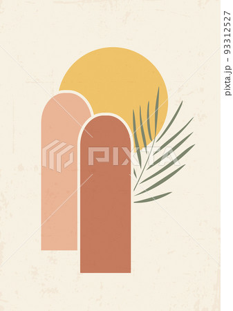 Palm leaf and arches art abstract illustration poster. Palm leaf and arches art abstract illustration poster. 93312527