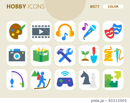 趣味に関連するカラースタイルのアイコンセット_077 93313005