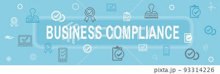 In compliance web banner - icon set that shows a company passed inspection 93314226