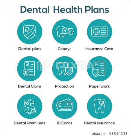 Dental Insurance Outline Icon set with tooth image 93314253
