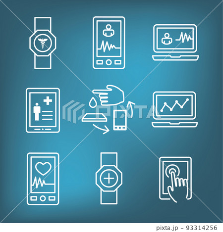Digital Health Icon Set with Wearable Technology Web Header Banner 93314256