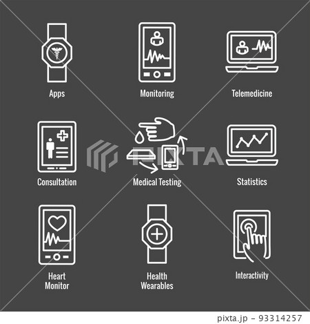 Digital Health Icon Set with Wearable Technology Web Header Banner 93314257