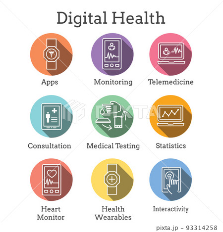 Digital Health Icon Set with Wearable Technology Web Header Banner 93314258