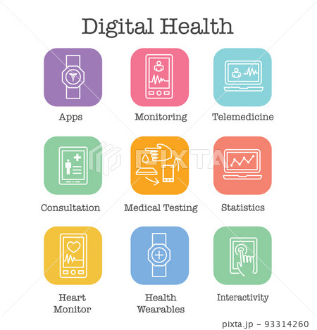Digital Health Icon Set with Wearable Technology Web Header Banner 93314260