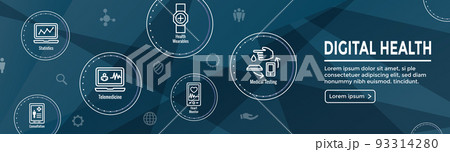 Digital Health Icon Set with Wearable Technology Web Header Banner 93314280