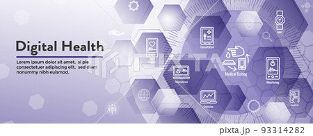 Digital Health Icon Set with Wearable Technology Web Header Banner 93314282