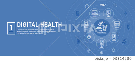 Digital Health Icon Set with Wearable Technology Web Header Banner 93314286