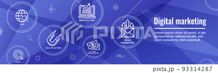 Digital Inbound Marketing Web Banner w Vector Icons with CTA, Growth, SEO, etc 93314287