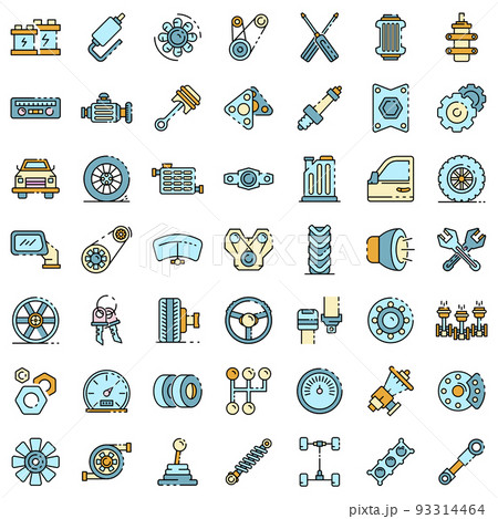 Car parts icons set line color vector 93314464