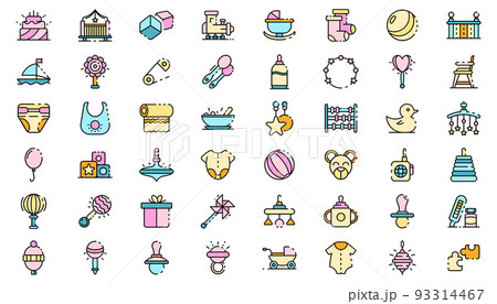 Baby items icons set line color vector Baby items icons set line color vector 93314467