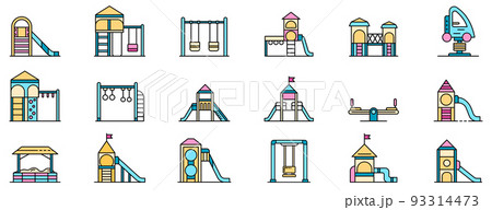 Kid playground icons set line color vector 93314473