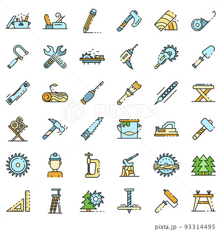 Carpenter icons set line color vector Carpenter icons set line color vector 93314495