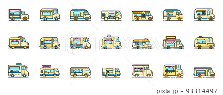 Food truck icons set line color vector Food truck icons set line color vector 93314497