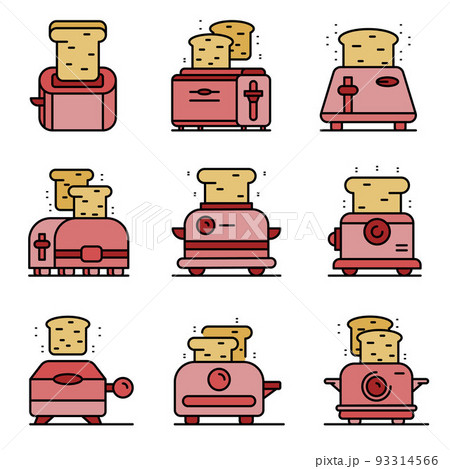 Toaster icons set line color vector 93314566