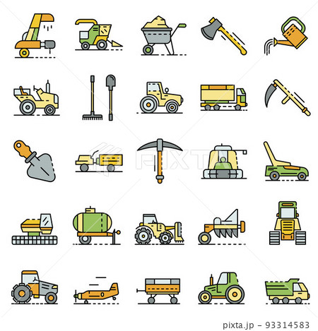 Farming equipment icon set line color vector 93314583