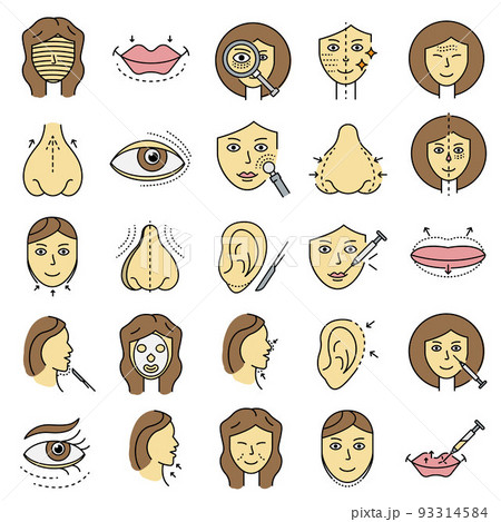 Lifting facial icons set line color vector 93314584