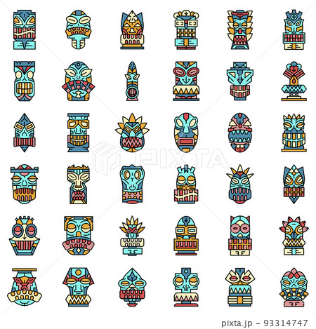 Tiki idols icon set line color vector Tiki idols icon set line color vector 93314747