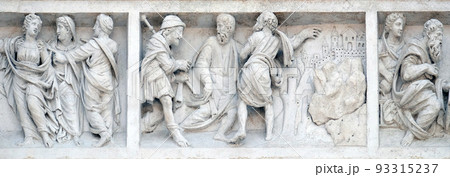 Jesus accompanies the journey of the disciples by Zaccaria da Volterra, door of San Petronio Basilica in Bologna, Italy Jesus accompanies the journey of the disciples by Zaccaria da Volterra, door of San Petronio Basilica in Bologna, Italy 93315237