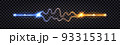 Electric discharge collision, blue vs yellow lightning thunder bolt. Glowing electric shock effect, light flash. Power battle with impulse line swirl wire, isolated effect. Vector illustration 93315311