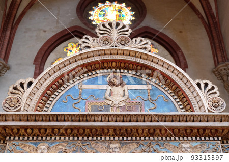 Symbols of the Passion in a lunette, San Petronio Basilica in Bologna, Italy 93315397
