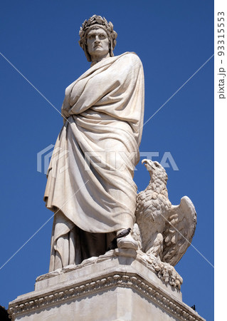 Dante Alighieri statue in Santa Croce square in Florence, Italy 93315553