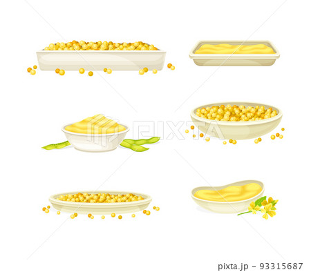 Mustard Yellow Seeds Piled on Plate and Paste or Sauce Vector Set Mustard Yellow Seeds Piled on Plate and Paste or Sauce Vector Set 93315687