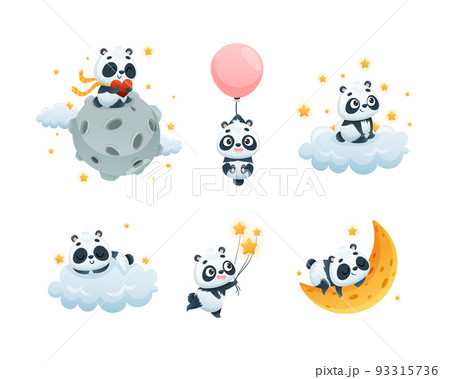 Cute Baby Panda Character Engaged in Different Activity Vector Set 93315736