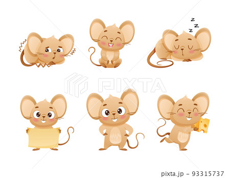 Little Mouse Character with Long Tail and Big Ears Engaged in Different Activity Vector Set Little Mouse Character with Long Tail and Big Ears Engaged in Different Activity Vector Set 93315737
