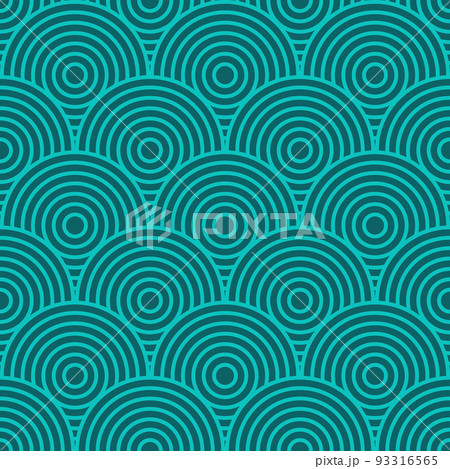 Chinese and Japanese seamless pattern. Traditional asian ornament, oriental New Year decoration. Modern green background, geometric texture with waves. Vector illustration 93316565