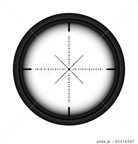 Weapon sight, sniper rifle optical scope. Hunting gun viewfinder with crosshair. Aim, shooting mark symbol. Military target sign, silhouette. Game interface UI element. Vector illustration 93316567