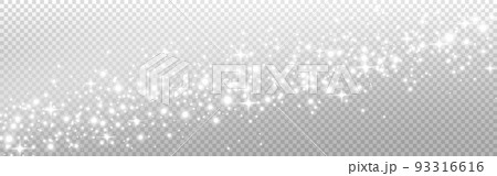 Silver glitter wide texture. Glowing trail with particles. White stars with silver shine. Luxury stardust wave. Starry background. Magic white decoration. Vector illustration 93316616