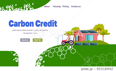 tractor on field with wind turbines energy renewable station waste free world clean power carbon credit concept 93316942