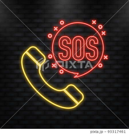 SOS lettering in a phone icon isolated on white...のイラスト素材 [93317461