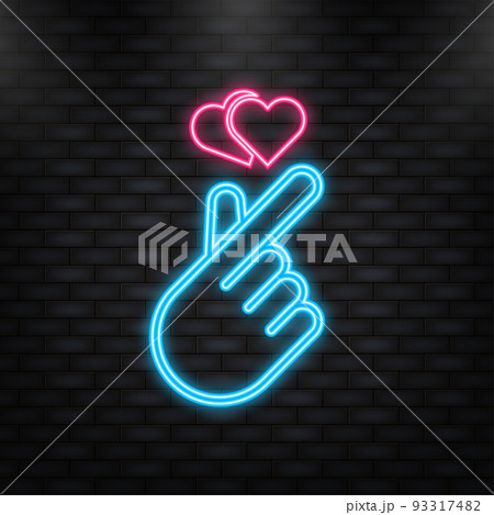 Doodle love heart hand gesture for print design. Vector illustration, flat design 93317482