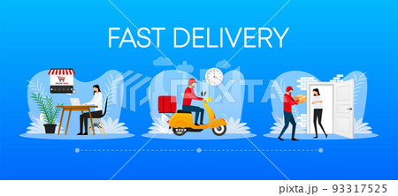 Fast delivery service badge. Fast time delivery order with stopwatch on white background. Vector illustration. 93317525