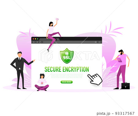 SSL encryption label. Flat people. Secure banner. Vector illustration 93317567