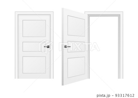 Cartoon door. Opened and closed wooden doors. Vector illustration. Cartoon door. Opened and closed wooden doors. Vector illustration. 93317612