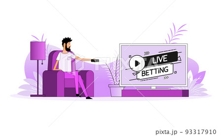 Man sits on the couch, they switch the channel on the TV - Live betting 93317910