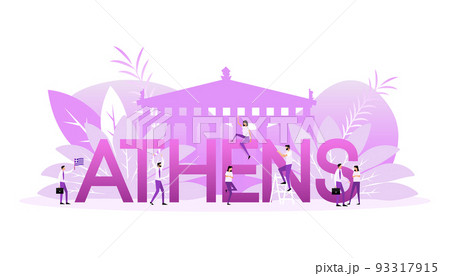 Athens skyline, monochrome silhouette. Greek temple. Vector illustration. 93317915