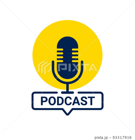 Podcast mic icon symbol logo microphone talk audio. Music radio tech podcast logo label sound studio 93317916