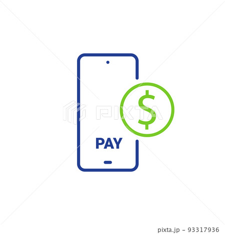 Online mobile payment icon. Digital phone pay electronic currency smartphone transaction line icon. 93317936
