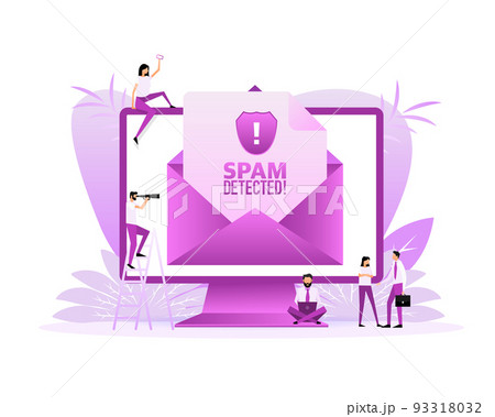 Spam detected people. Magnifying glass. Flat design Spam detected people. Magnifying glass. Flat design 93318032